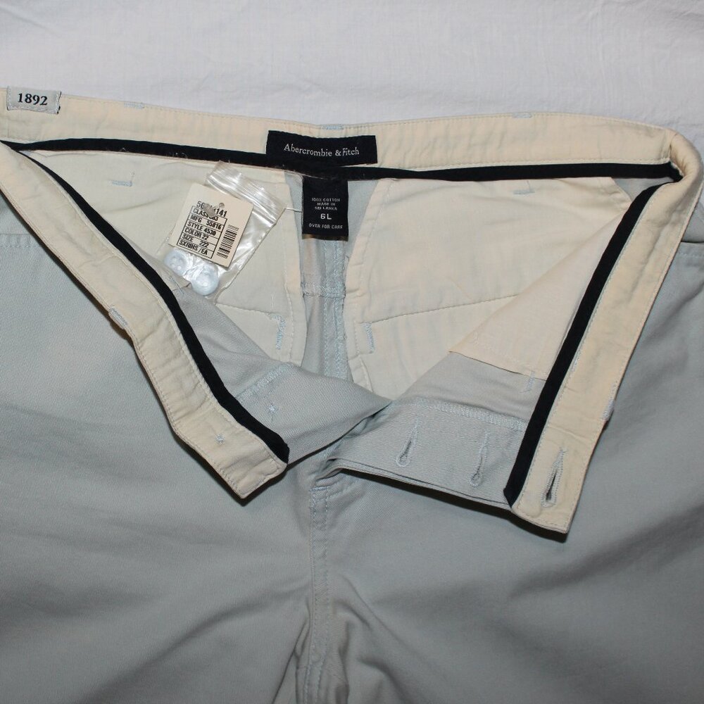 NWT - Abercrombie & Fitch Dusty Blue Sz 6 Long Chino Pant Button Fly Flap Pocket - Picture 11 of 15